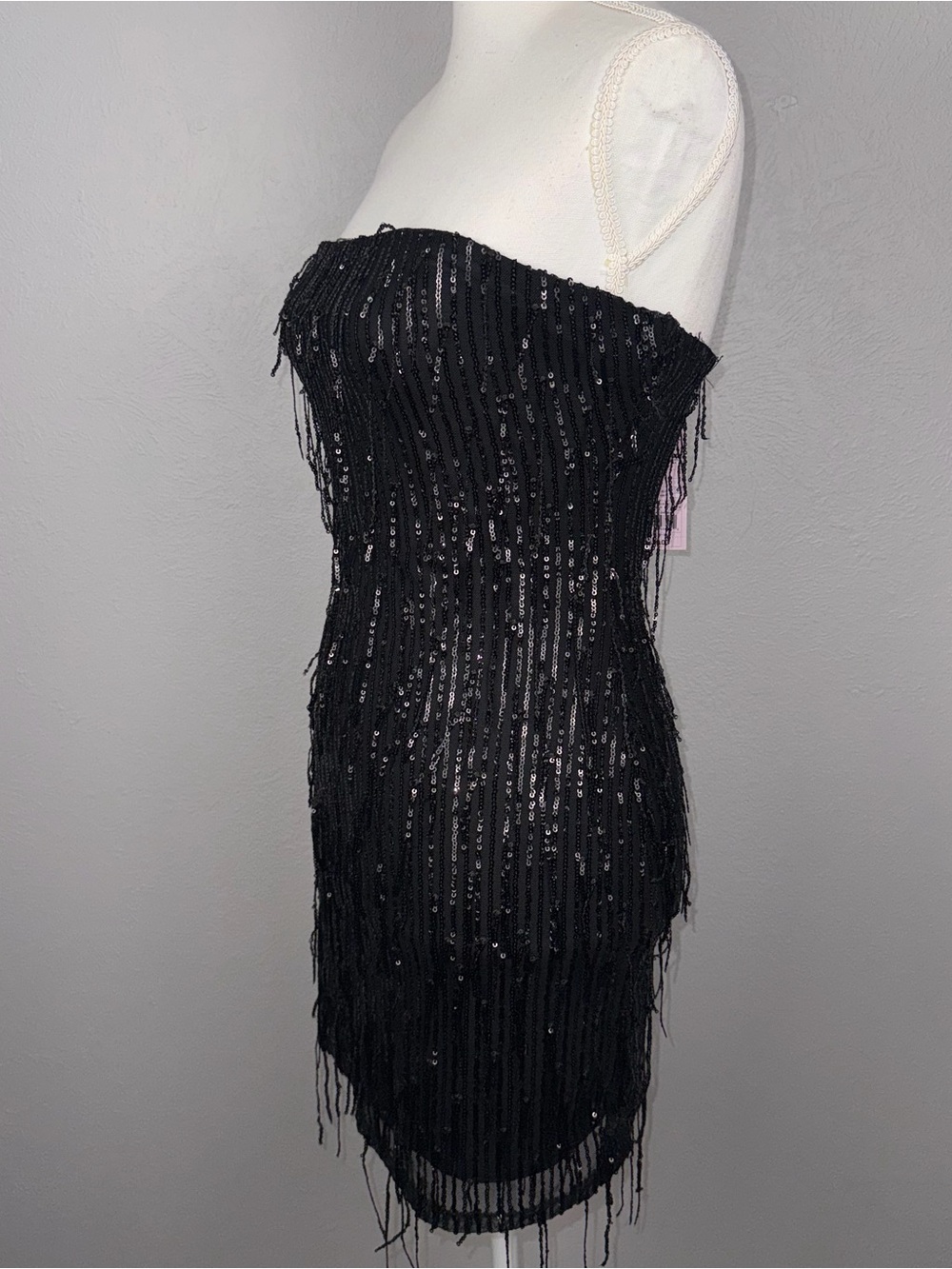 NWT Wild Fable Small Black Sequin Fringe Strapless Mini Dress Homecoming Party